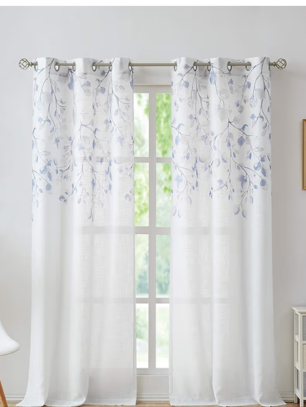 Lot of 4 Central Park Leaf Floral Print Metallic Sheer Curtains 40x95 Teal Blue